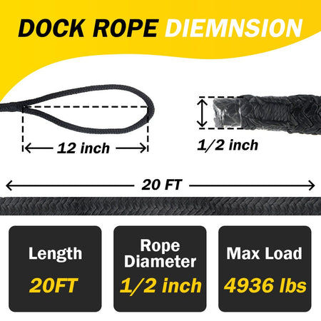 1/2" X 20' Double Braided Nylon Boat Dock Lines Pre - spliced