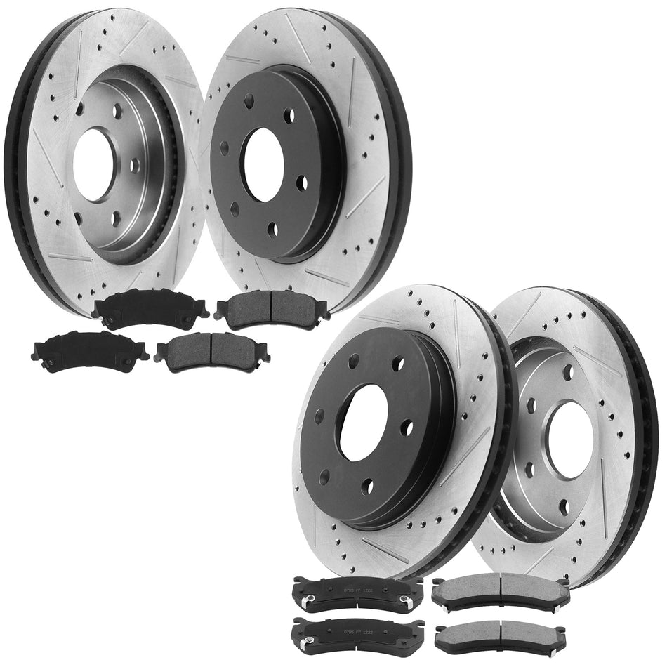 MotorbyMotor Front Rear Brake Kits Rotors and Cearmic Pads fits for Chevy Tahoe Astro Silverado Suburban Avalanche 1500; GMC Sierra 1500 Yukon XL 1500 Safari Disc Brake Rotor & Brake Pad