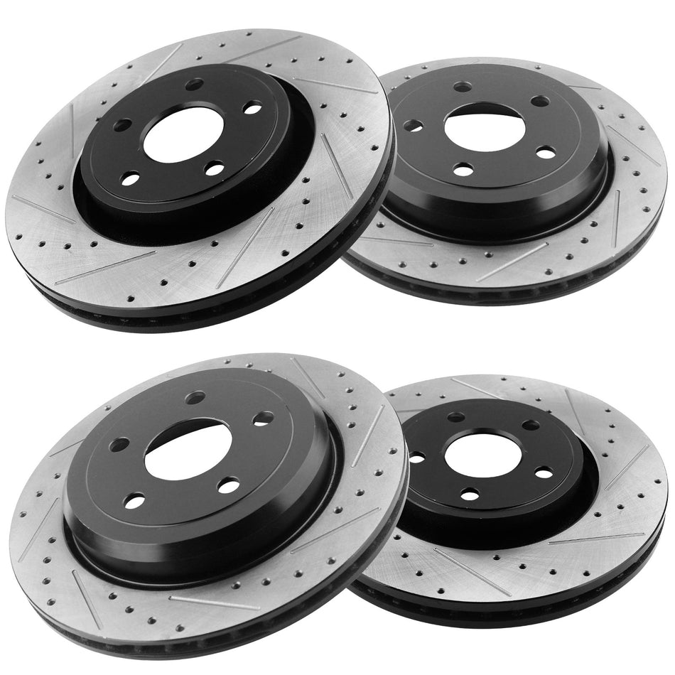 MotorbyMotor Front Rear Brake Kit Rotors and Ceramic Pads Replacement for 2011-2020 Dodge Durango, 2011-2018 Jeep Grand Cherokee E-Coating Drilled & Slotted Brake Rotor & Disc Brake Pads