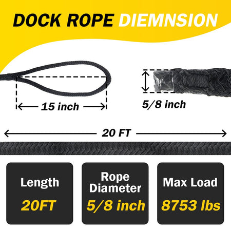 5/8" X 20' Double Braided Nylon Boat Dock Lines Pre - spliced