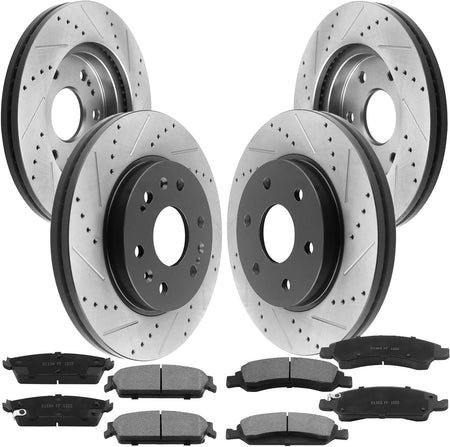 MotorbyMotor Front & Rear Brake kits Rotors and Ceramic Pads fits for Cadillac Escalade, Chevy Avalanche/Silverado 1500 SSV/Suburban 1500/Tahoe, GMC Sierra 1500 Denali/GMC Yukon XL Rotors Brake Pads MotorbyMotor