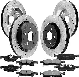 MotorbyMotor Front Rear Brake Kit Rotors and Ceramic Pads Replacement for 2011-2020 Dodge Durango, 2011-2018 Jeep Grand Cherokee E-Coating Drilled & Slotted Brake Rotor & Disc Brake Pads MotorbyMotor