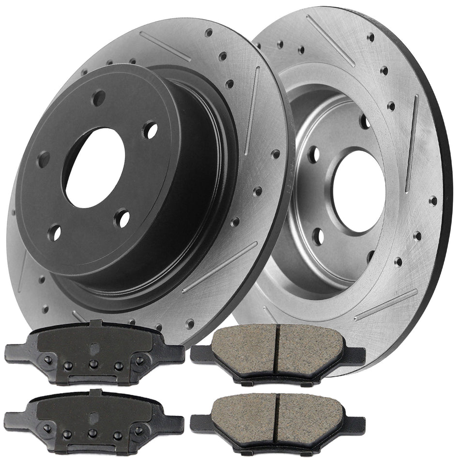 Chevrolet Cobalt Malibu, Pontiac G5 G6, Saturn Aura Front & Rear Brake Rotors and Ceramic Pads