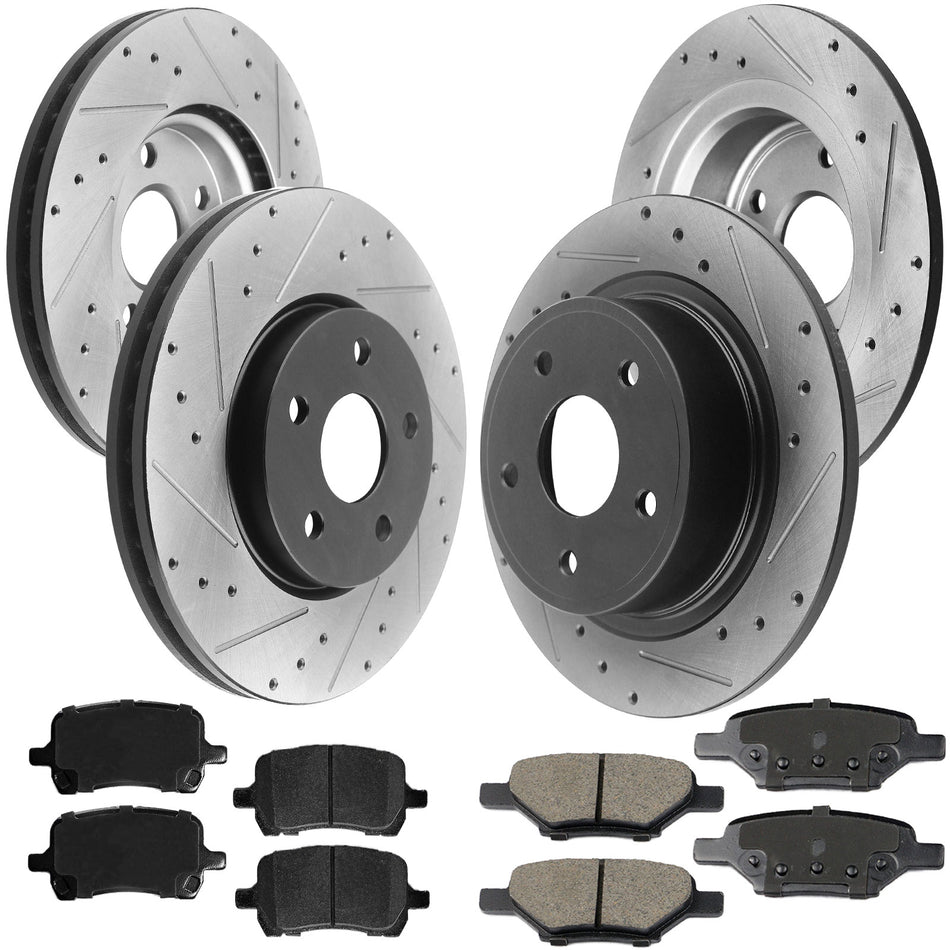 Chevrolet Cobalt Malibu, Pontiac G5 G6, Saturn Aura Front & Rear Brake Rotors and Ceramic Pads