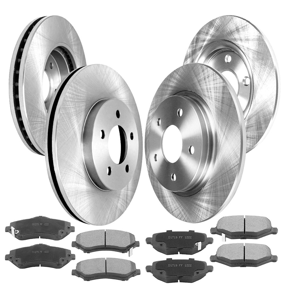 MotorbyMotor Front Rear Brake Kit Rotors and Ceramic Pads fits for Dodge Journey Grand Caravan, Chrysler Town & Country, Ram C/V,Volkswagen Routan Slotted Disc Brake Rotor & Brake Pad 53051 53050