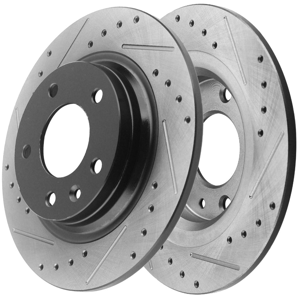 Rear Drilled and Slotted Disc Brake Rotors for Chevrolet Impala, Pontiac Grand Prix (Excluding Super/GXP Models), Buick Allure Lacrosse- All Models