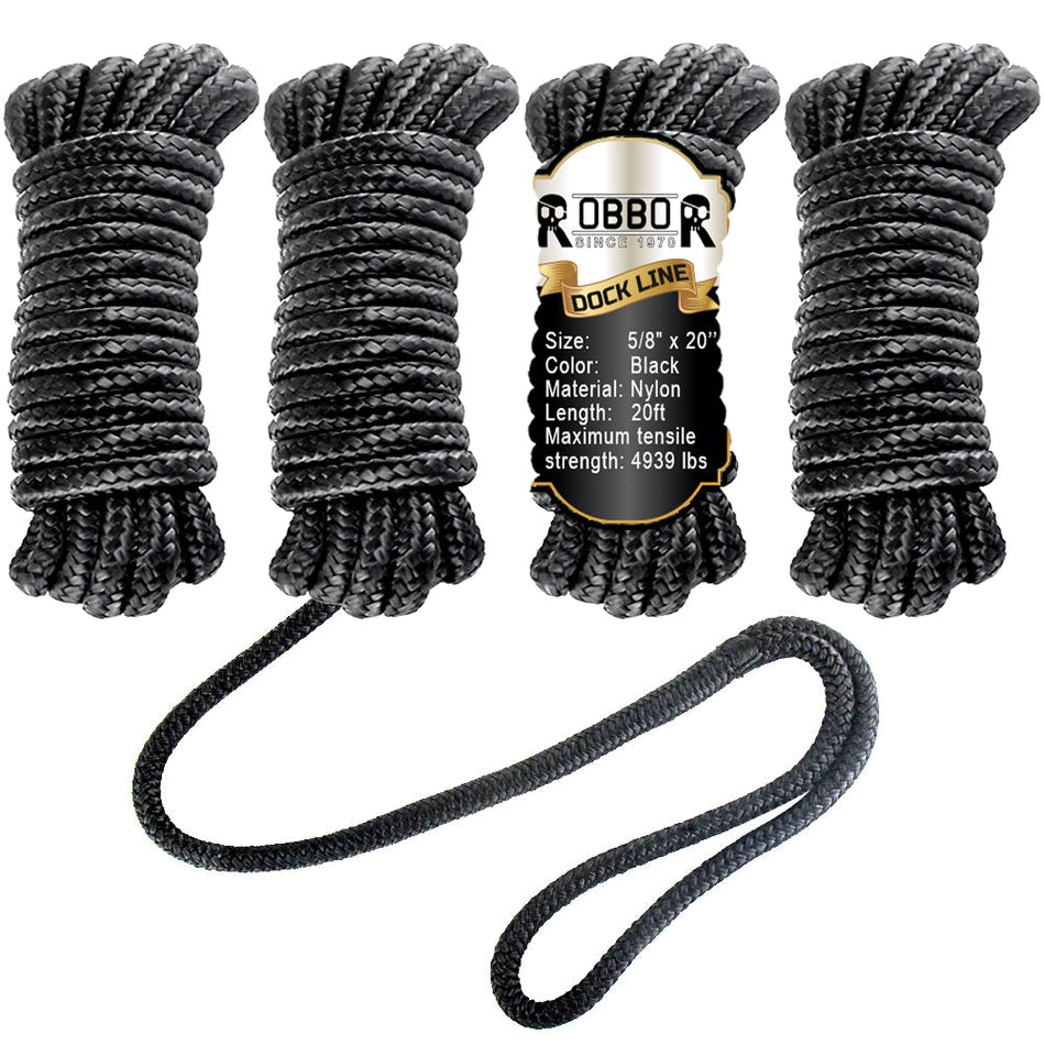 1/2" x 20' Double Braided Nylon Boat Dock Lines Pre-Spliced with a 12" Loop
