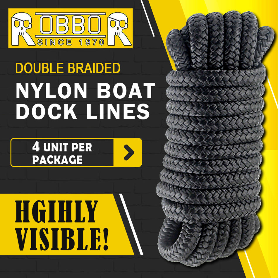 5/8" x 20' Double Braided Nylon Boat Dock Lines Pre-Spliced with a 15" Loop