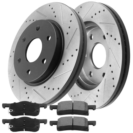 Buick Enclave Chevy Traverse Rear Drilled Slotted Brake Rotors and Pads