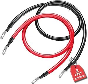 MotorbyMotor 4 AWG Battery Cable, 2FT Power Inverter Cables with 3/8'' Ring Terminals for Car Marine Solar ATV RV Lawn Mower Motorcycle Boat, Positive & Negative Battery Cable Wire (4 Gauge, 24 - Inch)