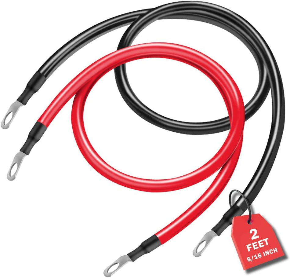 MotorbyMotor Battery Cable 4 AWG, Battery Inverter Cables with Pure Copper 5/16 Inch Terminals, 2FT 4 Gauge Battery Cable for Car Automotive Solar Marine Boat RV (1 Negative & 1 Positive Wire)