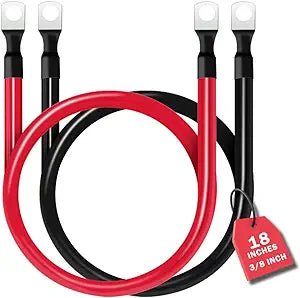 MotorbyMotor Battery Cable, 4AWG Battery Cable with 3/8'' Terminals Lugs, 18 Inch Pure Copper Power Inverter Cables for Car Marine Solar ATV RV Lawn Mower Motorcycle, Positive or Negative Cable Wire
