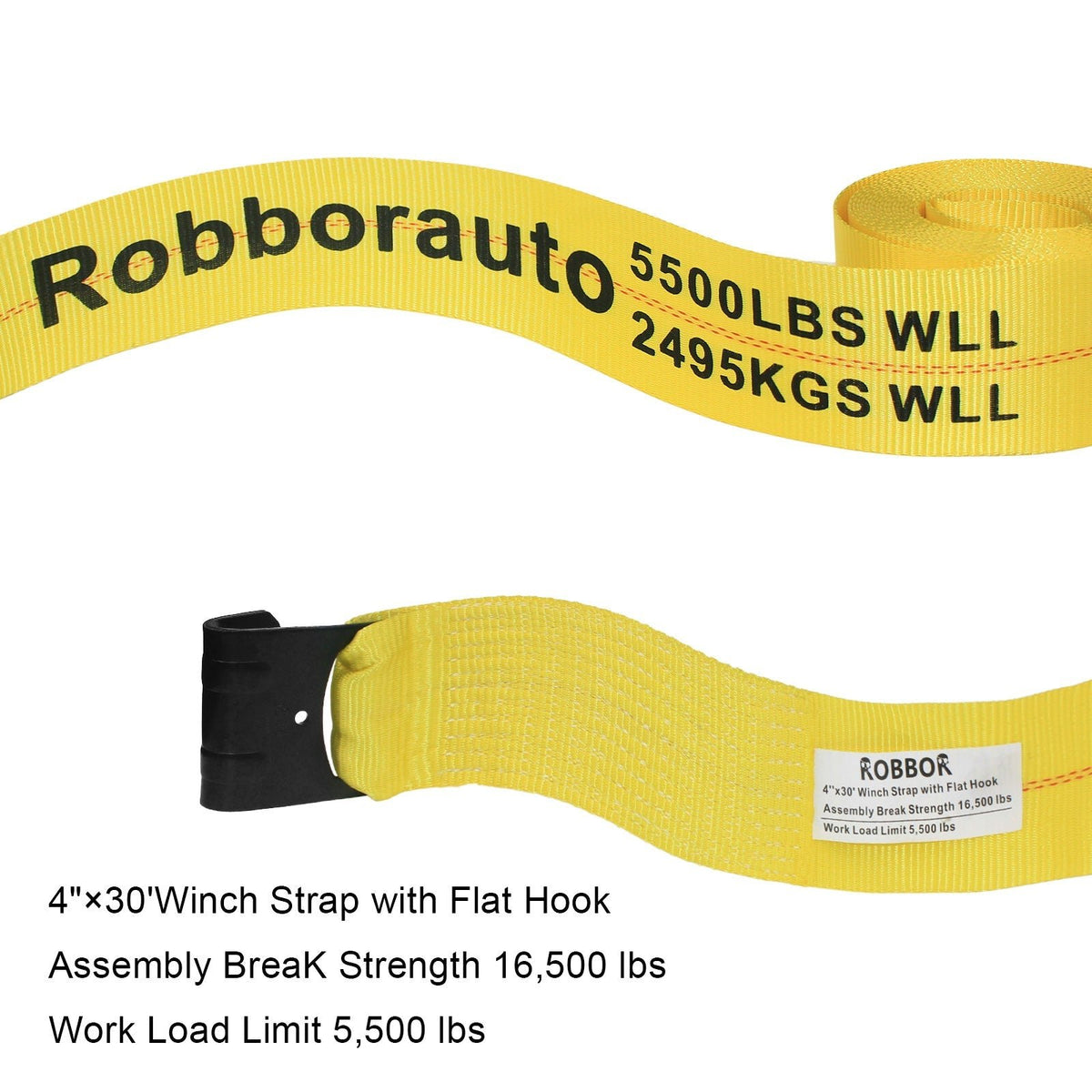 Robbor Winch Strap W/flat Hook 4" X 30' (box Of 10)