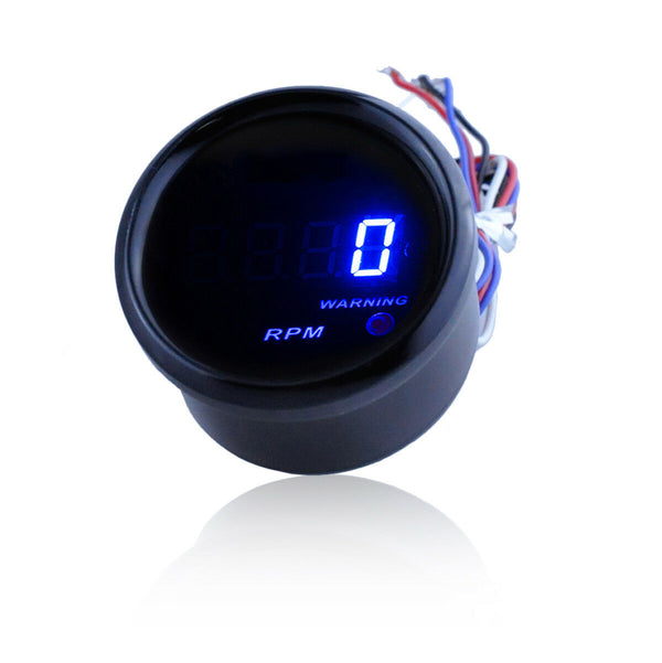 2" 52mm RPM Gauge, Electronic Tachometer Tacho Gauge Blue Digital LED Car Meter for 4 6 8 Cylinder Car Vehicle Automotive 0-9999 RPM MotorbyMotor