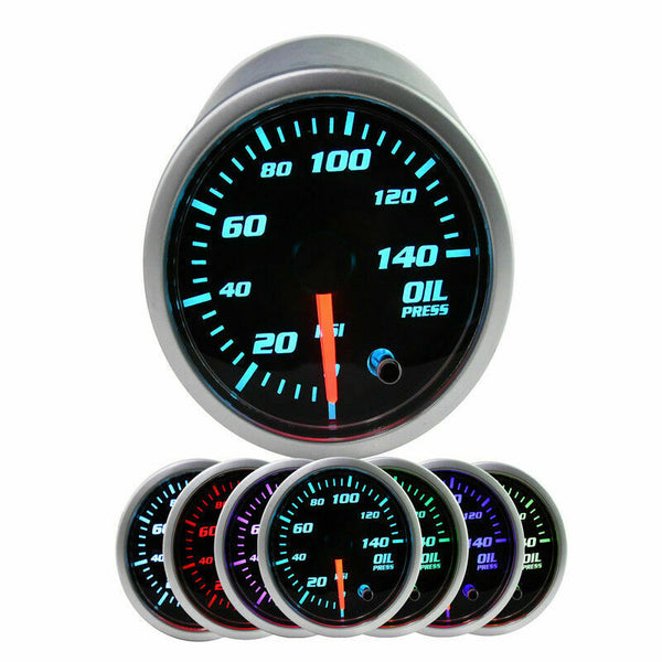 140PSI Oil Pressure Gauge Kit -7 Color Digital LED Display Oil Press Gauge-Smoked Lens (2-1/16" 52mm Black Dial for Car Truck) MotorbyMotor