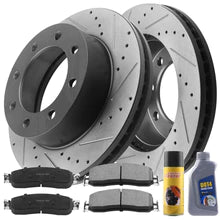 MotorbyMotor (4WD) Front Brake Rotors 347mm E-Coating Drilled & Slotted Brake Rotor & Brake Pad kit Including CLEANER DOT4 FLUID Fits for Ford F-250 Ford F350 Super Duty-Single Rear Wheel Models MotorbyMotor