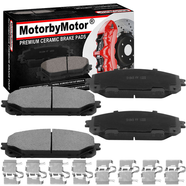 Front Ceramic Brake Pads w/Hardware Kits Fits for Jeep Cherokee 2014-2020, Chrysler 200 2015-2017 Ceramic Low Dust Brake Pad-4 Pack MotorbyMotor