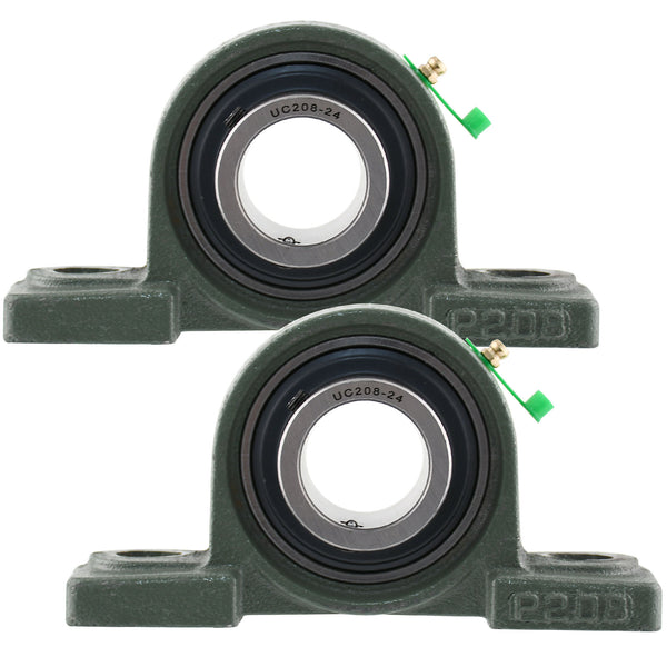 UCP208-24 Solid Pillow Block Flange Mounted Bearing-1-1/2" Bore 2 Bolt -Self Aligning-Pillow Block Bearing-2 Pack MotorbyMotor
