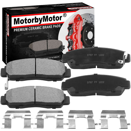 Front Ceramic Brake Pads w/Hardware Kits Fits for Acura CL CSX RL TL TSX, Honda Accord Civic-4 Pack MotorbyMotor