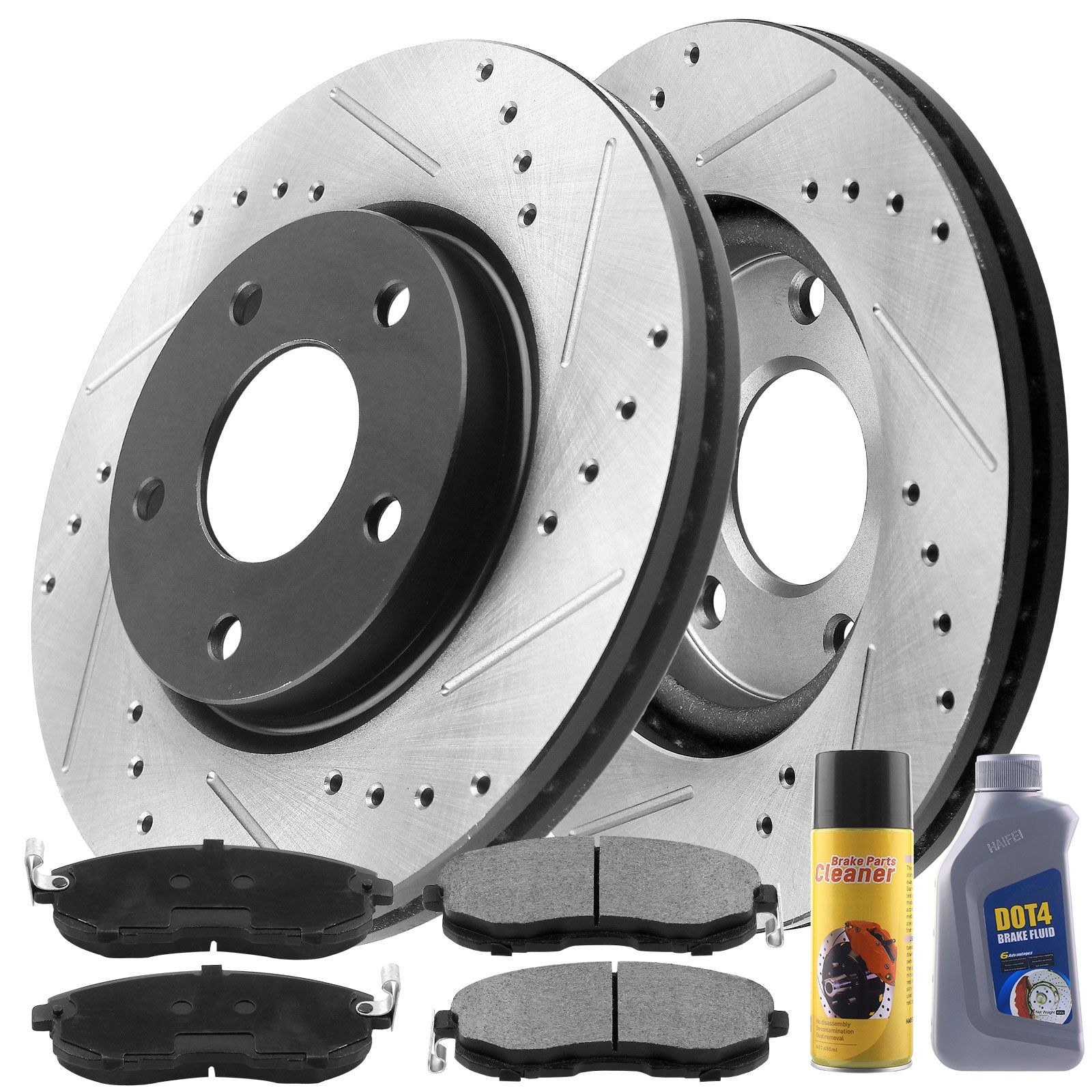 MotorbyMotor Rear Brake Rotors 305mm Drilled & Slotted Design Brake Rotor & Brake Pad kit Including CLEANER DOT4 FLUID Fits for Chevrolet Camaro 1998-2002, Pontiac Firebird 1998-2002 MotorbyMotor