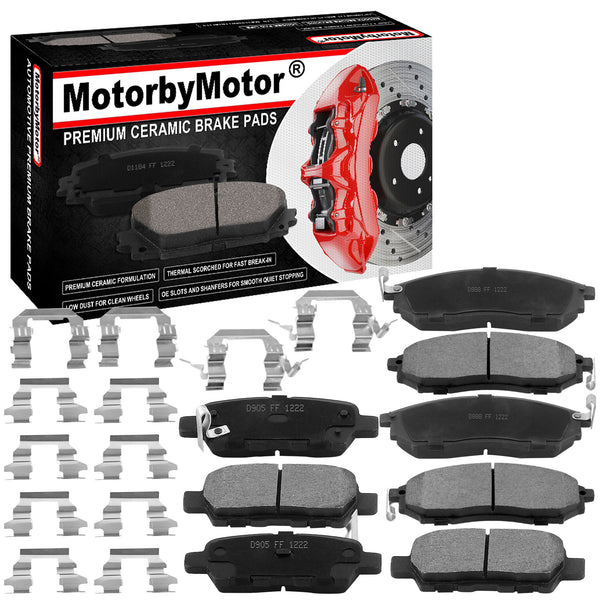 8 PCS Front & Rear Ceramic Brake Pads w/Hardware Kits Fits for Infiniti G35 M35 M45 EX35 EX37 G25 G37 QX50 Q40, Nissan 350Z 370Z Low Dust Brake Pad MotorbyMotor