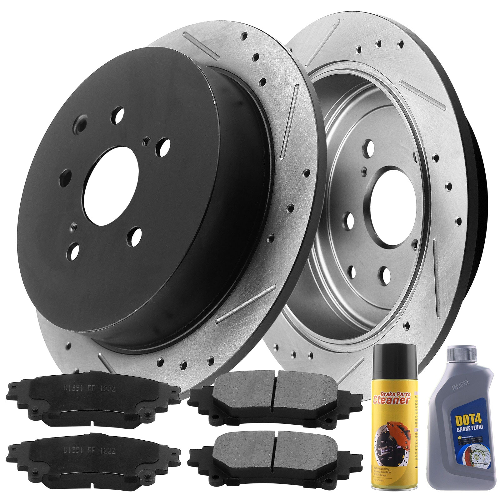 MotorbyMotor Rear Brake Rotors 309mm Drilled & Slotted Brake Rotor & Brake Pad kit Including CLEANER DOT4 FLUID Fits for Lexus RX350 RX450H, Toyota Sienna Highlander (Excluding 2014 Hybrid Limited) MotorbyMotor
