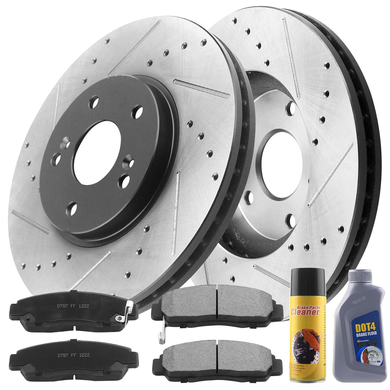 MotorbyMotor Front Brake Rotors & Brake Pad Kit 300mm Drilled & Slotted Design Including CLEANER DOT4 FLUID Fits for Acura TSX, Acura TL, Honda Accord MotorbyMotor