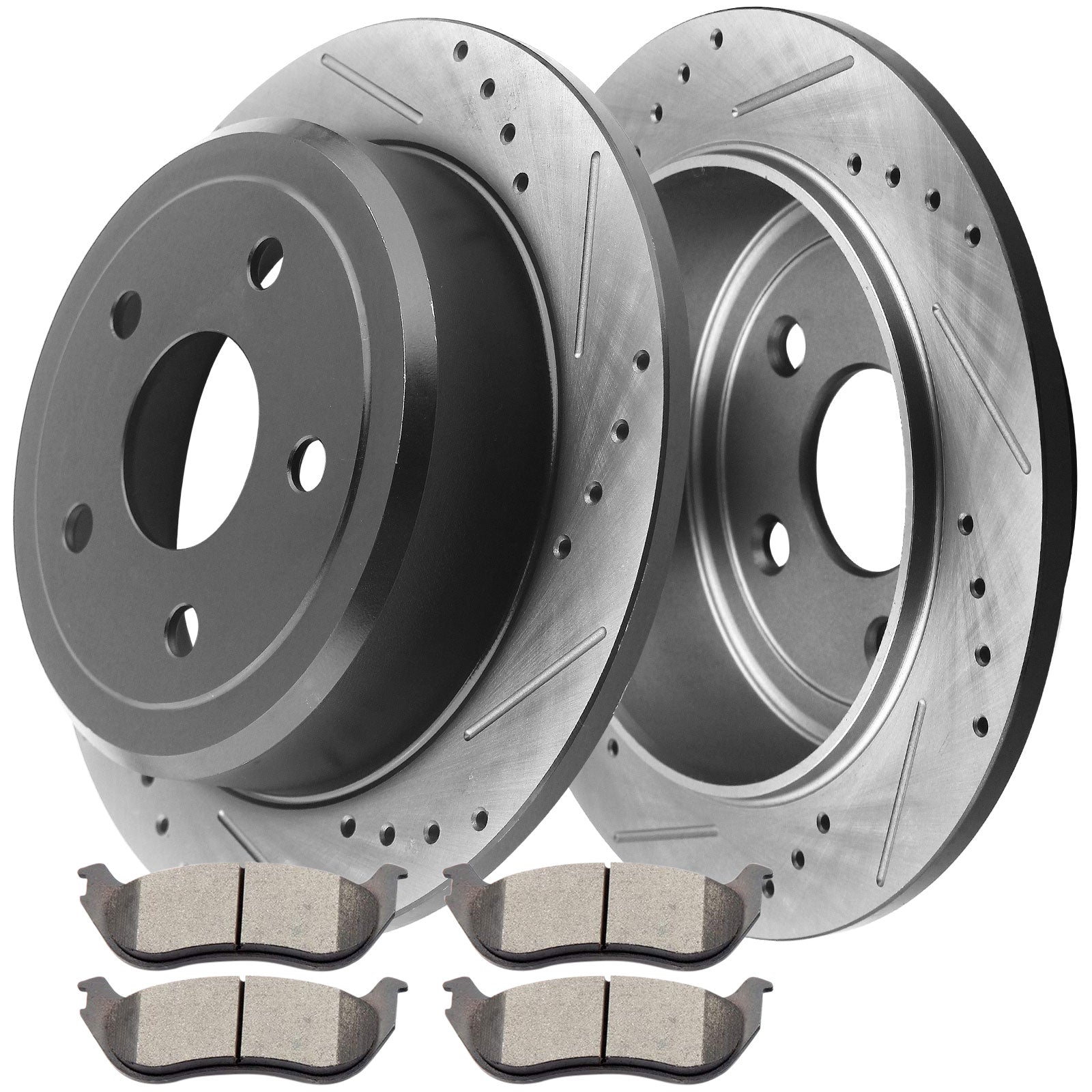 MotorbyMotor Rear Brake Rotors 301mm Drilled & Slotted Brake Rotor & Brake Pad kit Including CLEANER DOT4 FLUID for Ford Explorer 02-05 (Not Fit Explorer Sport or Sport Trac),Mercury Mountaineer 02-06 MotorbyMotor