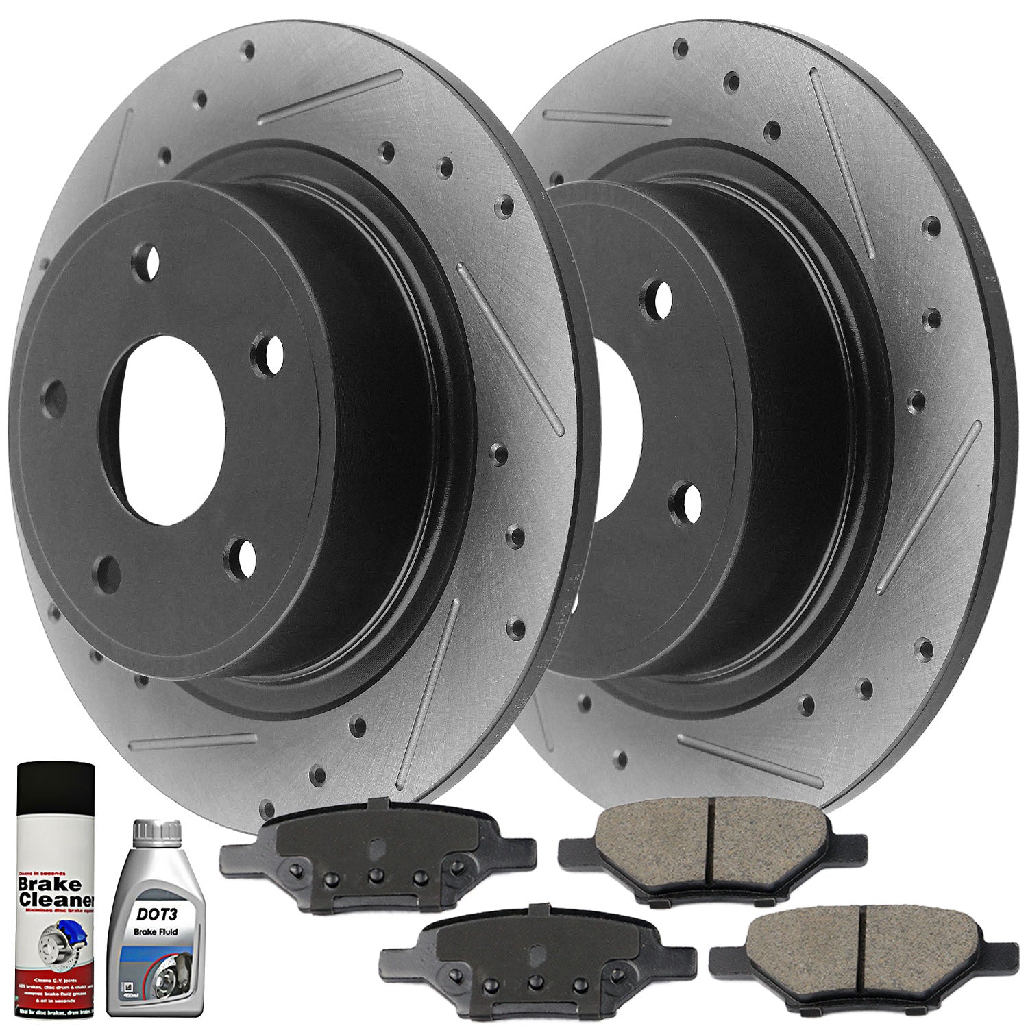 MotorbyMotor Rear Brake Rotors 270mm Drilled & Slotted Brake Rotor & Brake Pad Including Cleaner Fluid Fits for Chevrolet Cobalt HHR Malibu, Pontiac G5 G6, Saturn Aura Ion MotorbyMotor