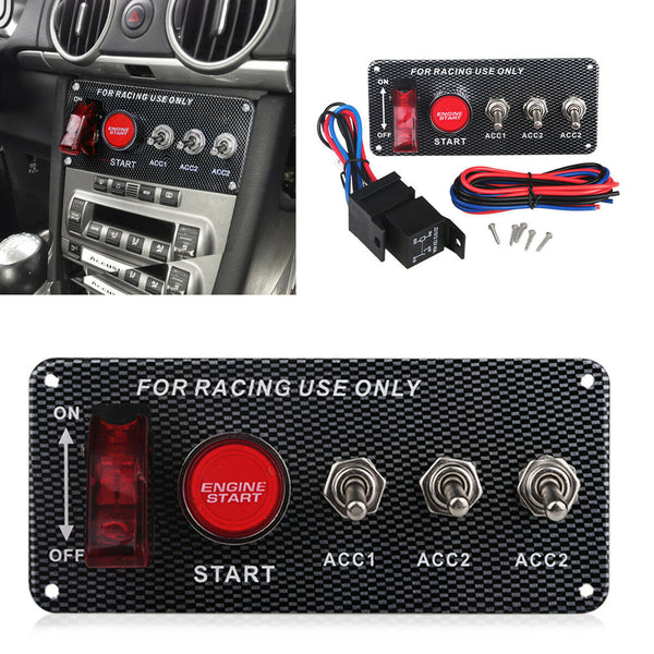 DC 12V Ignition Switch Panel 5 in 1 Car Engine Start Panel Push Button LED 3 Toggle Racing Panel-with Indicator Light for Racing Car MotorbyMotor
