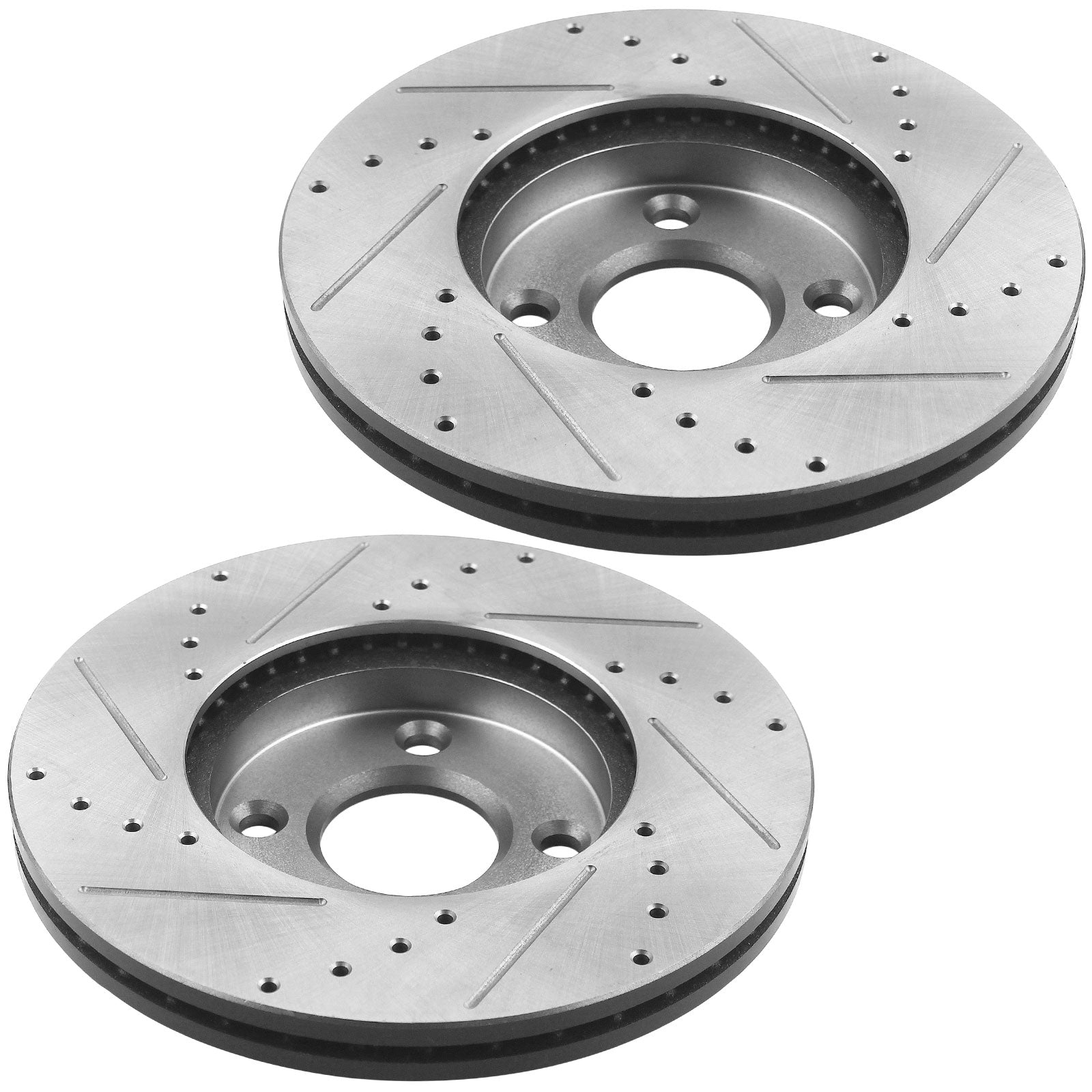 Front Drilled & Slotted Brake Rotors w/Ceramic Brake Pads w/Cleaner & Fluid Fit for 2005 2006 2007 Ford Focus(Not SVT Models) Front Brake Pads Brake Rotors, 4 Lugs(Bolts Not Included) MotorbyMotor