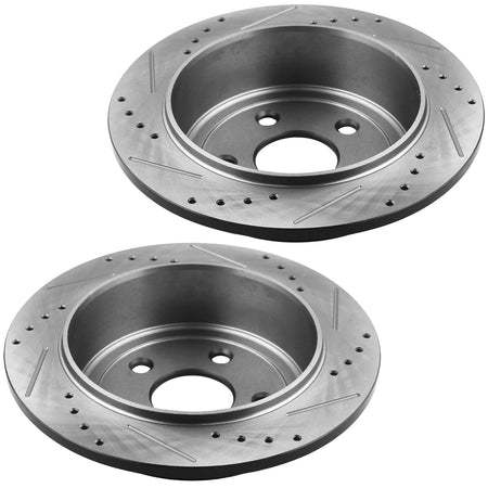 Rear Drilled & Slotted Disc Brake Rotors + Ceramic Pads + Cleaner & Fluid Fits for Ford Mustang 2015 2016 2017 2018 2019 2020-5-Lug Wheel Holes MotorbyMotor