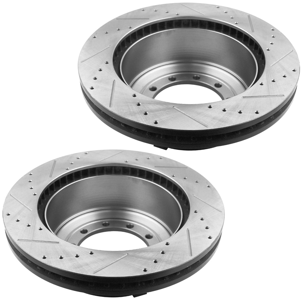 Rear Drilled & Slotted Disc Brake Rotors + Ceramic Pads + Cleaner & Fluid Fits for 2005-2016 Ford F-450 Super Duty, 2005-2016 Ford F-550 Super Duty MotorbyMotor