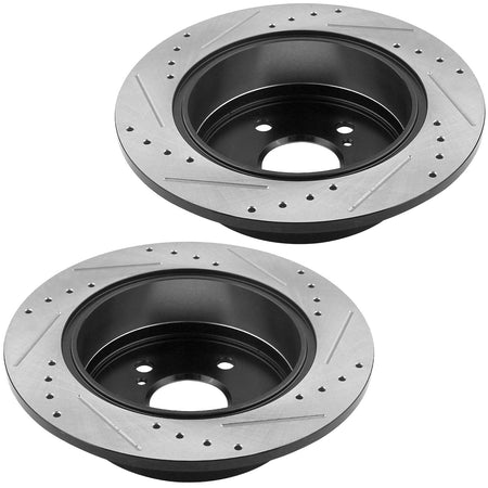 MotorbyMotor Rear Brake Rotors & Brake Pad Kit 281mm Drilled & Slotted Design Fits for Lexus ES300h ES350, Toyota Avalon Camry MotorbyMotor