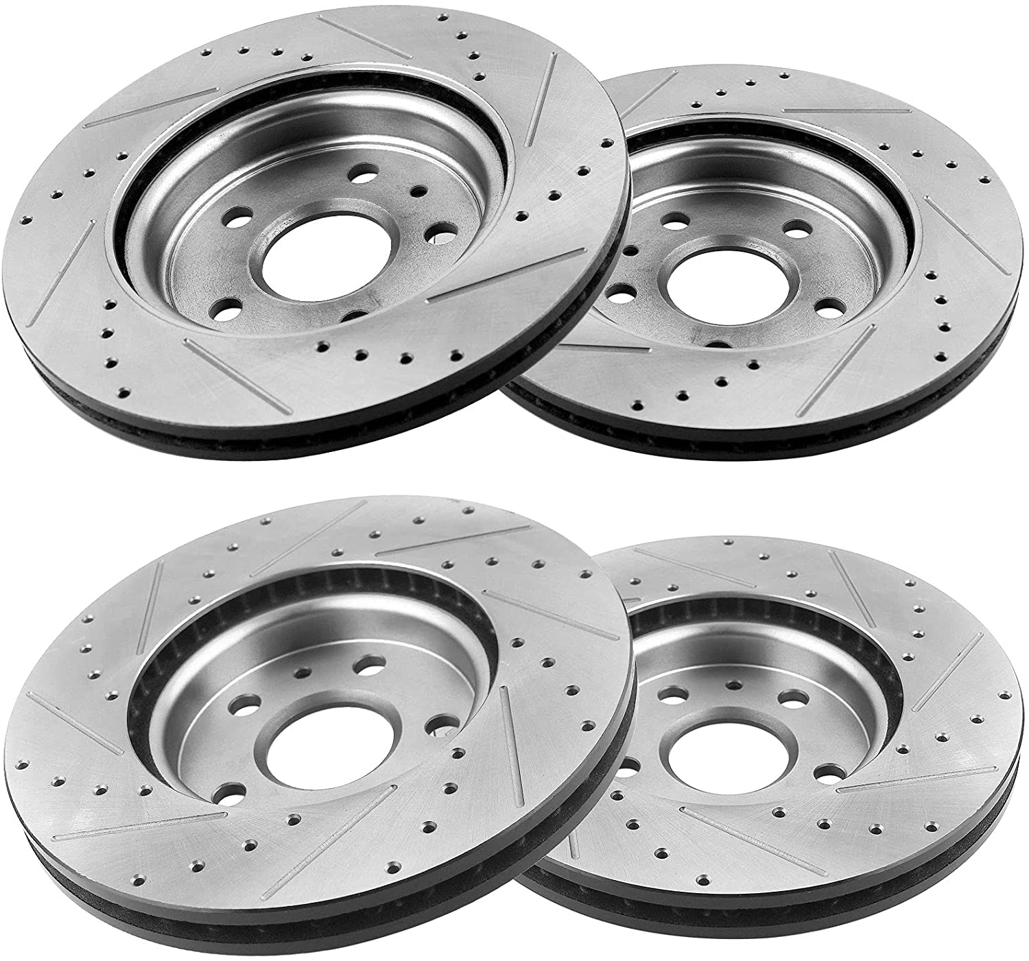 Front & Rear Drilled & Slotted Disc Brake Rotors + Ceramic Pads + Cleaner & Fluid Fits for 2010 2011 2012 2013 2014 2015 Chevy Camaro MotorbyMotor