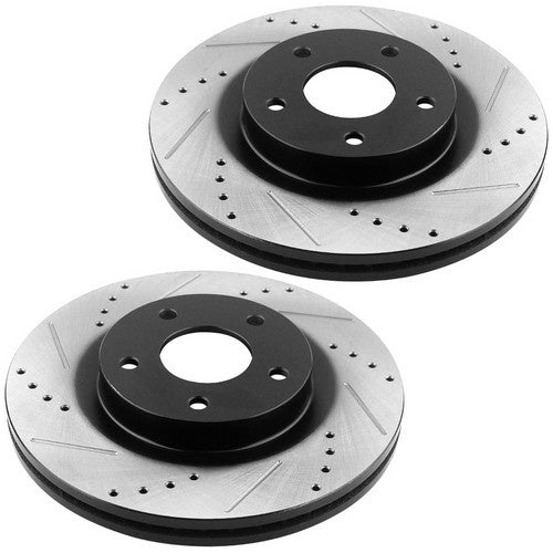 MotorbyMotor Front E-Coating 327mm Drilled & Slotted Brake Rotors & Pads 06-10 Jeep Commander, 05-10 Jeep Grand Cherokee MotorbyMotor