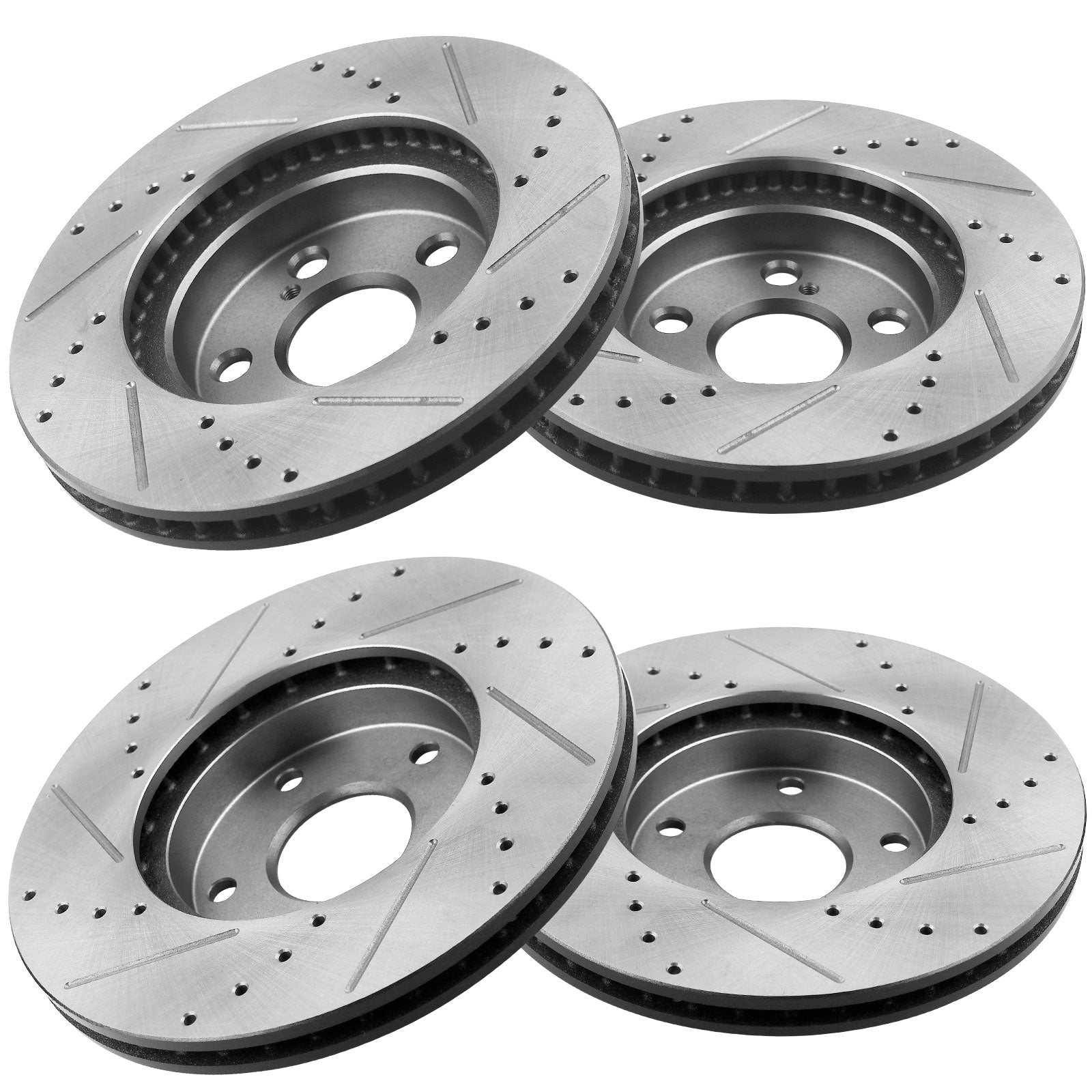 Front & Rear Drilled & Slotted Disc Brake Rotors + Ceramic Pads + Cleaner & Fluid Fits for 2011-2016 Lexus CT200h, 2010-2015 Toyota Prius, 2014-2015 Toyota Prius Plug-In MotorbyMotor