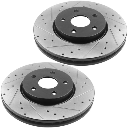 Front Drilled & Slotted Disc Brake Rotors w/Ceramic Pads Fits for 2006-2011 Buick Lucerne, 2006-2016 Chevy Impala, 2006 2007 Chevy Monte Carlo MotorbyMotor