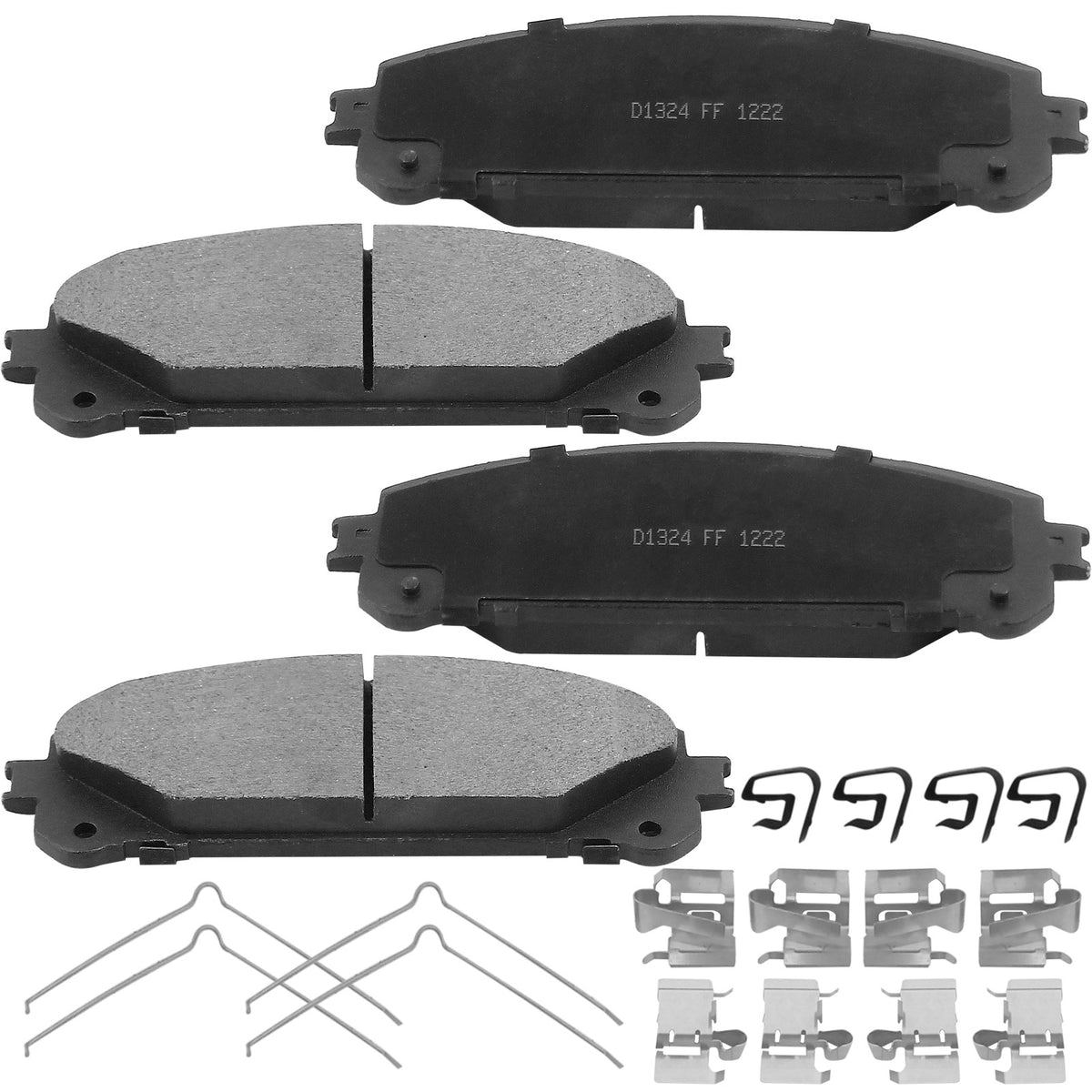 MotorbyMotor 4PC Front Ceramic Brake Pads with Hardware Kits,Lexus NX200T NX300 NX300H RX350 RX350L RX450HL RX450H, Toyota Avalon Camry Highlander Sienna Low Dust Brake Pad (All Models) MotorbyMotor