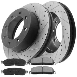 MotorbyMotor (4WD) Front Brake Rotors 347mm E-Coating Drilled & Slotted Brake Rotor & Brake Pad kit Including CLEANER DOT4 FLUID Fits for Ford F-250 Ford F350 Super Duty-Single Rear Wheel Models MotorbyMotor