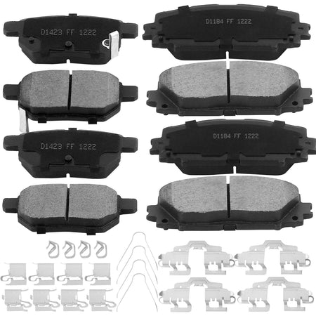 8 PCS Front & Rear Ceramic Brake Pads w/Hardware Kits Fits for 2011-2017 Lexus CT200h, 2010-2019 Toyota Prius, 2012-2015 Toyota Prius Plug-In, 2017-2019 Toyota Pruis Prime Low Dust Brake Pad MotorbyMotor