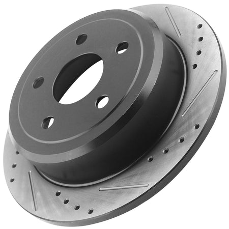 Rear Drilled & Slotted Disc Brake Rotors + Ceramic Pads + Cleaner & Fluid Fits for Ford Mustang 2015 2016 2017 2018 2019 2020-5-Lug Wheel Holes MotorbyMotor