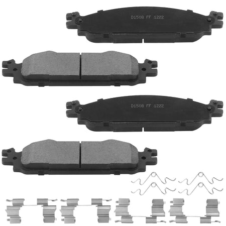 Front Ceramic Brake Pads w/Hardware Kits Fits for Ford Explorer Flex Taurus, Lincoln MKS MKT-Ceramic Low Dust Brake Pad-4 Pack MotorbyMotor