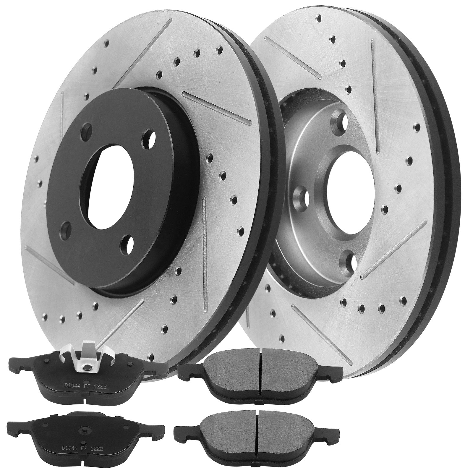 Front Drilled & Slotted Brake Rotors w/Ceramic Brake Pads w/Cleaner & Fluid Fit for 2005 2006 2007 Ford Focus(Not SVT Models) Front Brake Pads Brake Rotors, 4 Lugs(Bolts Not Included) MotorbyMotor