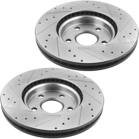Front Drilled & Slotted Disc Brake Rotors w/Ceramic Pads Fits for 2006-2011 Buick Lucerne, 2006-2016 Chevy Impala, 2006 2007 Chevy Monte Carlo MotorbyMotor