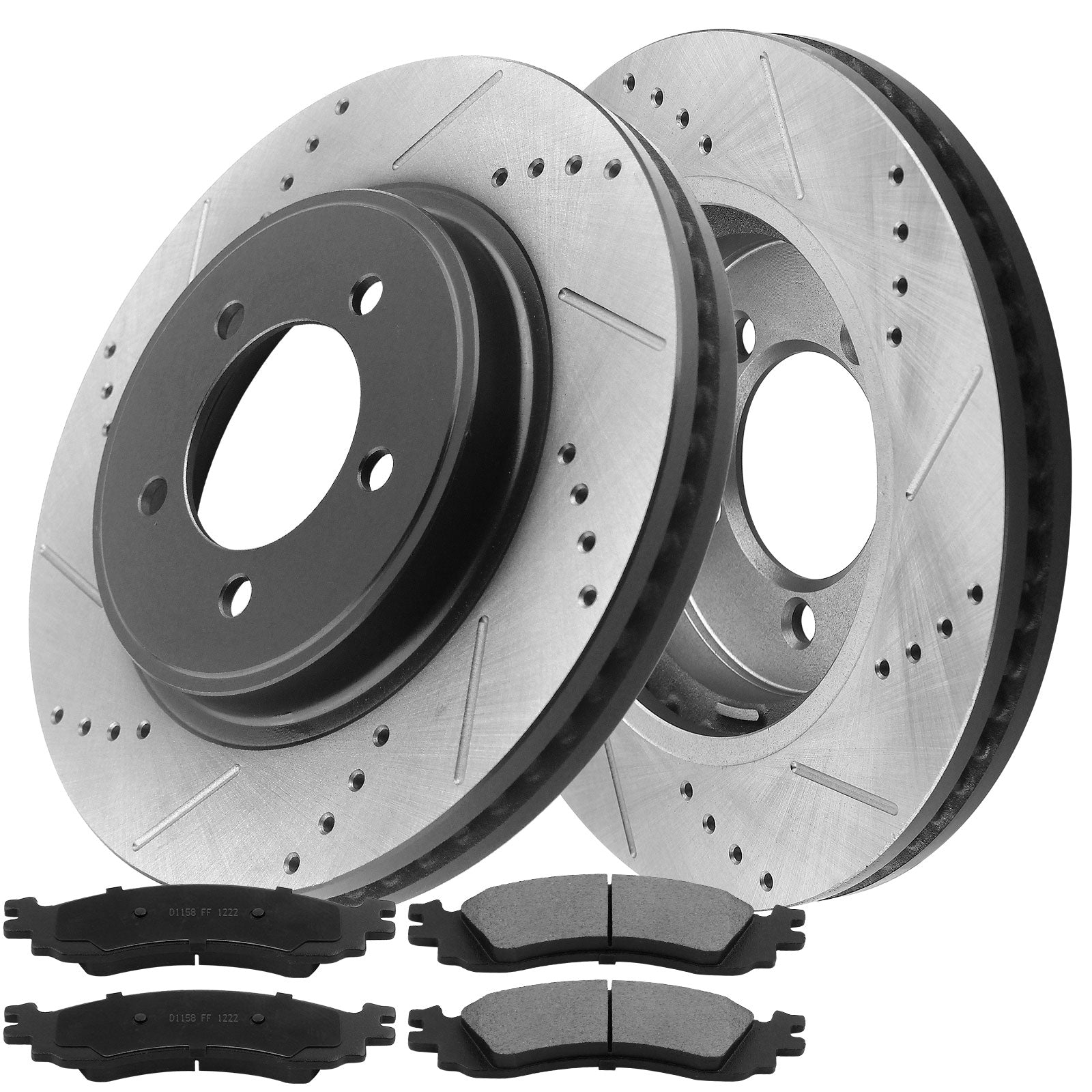 MotorbyMotor Front Brake Rotors & Brake Pad Kit 305.2mm Drilled & Slotted Design Fits for Ford Explorer, Ford Explorer Sport Trac, Mercury Mountaineer-All Models MotorbyMotor