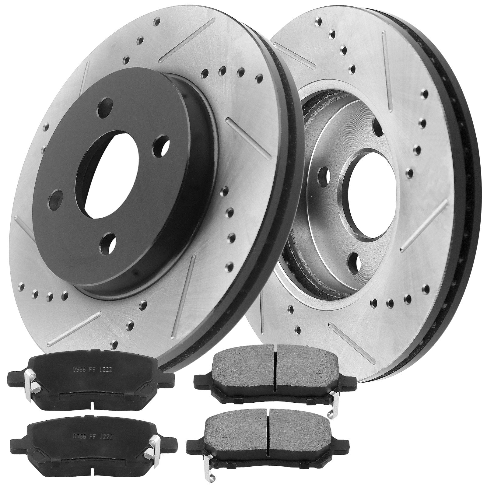 MotorbyMotor Front Brake Rotors 256mm Drilled & Slotted Design Brake Rotor & Brake Pad kit Fit for Chevy Cobalt 2005-2010, Pontiac G5 2007-2008, Saturn Ion 2003-2007 MotorbyMotor