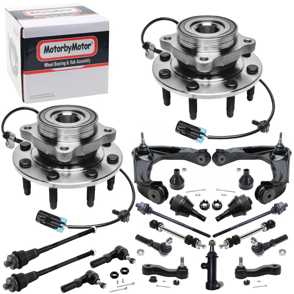 MotorbyMotor 515058 Front Wheel Bearing Hub Assembly 4WD w/ABS 8 Lugs Fits for Chevy Silverado 1500 HD 2500 HD, GMC Sierra 1500 HD 2500 HD + Upper Control Arm & Lower Ball Joint + Tie Rod End Link MotorbyMotor