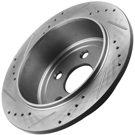 Rear Drilled & Slotted Disc Brake Rotors + Ceramic Pads + Cleaner & Fluid Fits for Ford Mustang 2015 2016 2017 2018 2019 2020-5-Lug Wheel Holes MotorbyMotor