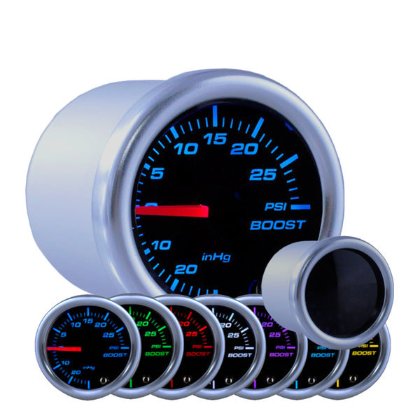 52mm Gauge Turbo Boost, 7 Color 30 PSI Turbo Pressure Gauge Vacuum Meter-Universal MotorbyMotor